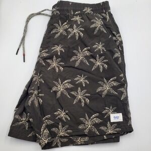 Katin Mens Palm Tree Print Board Shorts Black Swim Trunks Small 100% Nylon